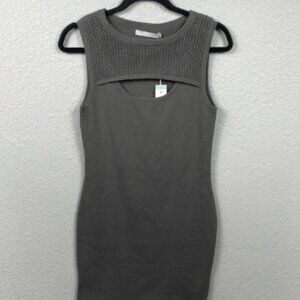 NWT One Grey Day Sleeveless Mini Sweater Dress Cut Out Gray Sz S